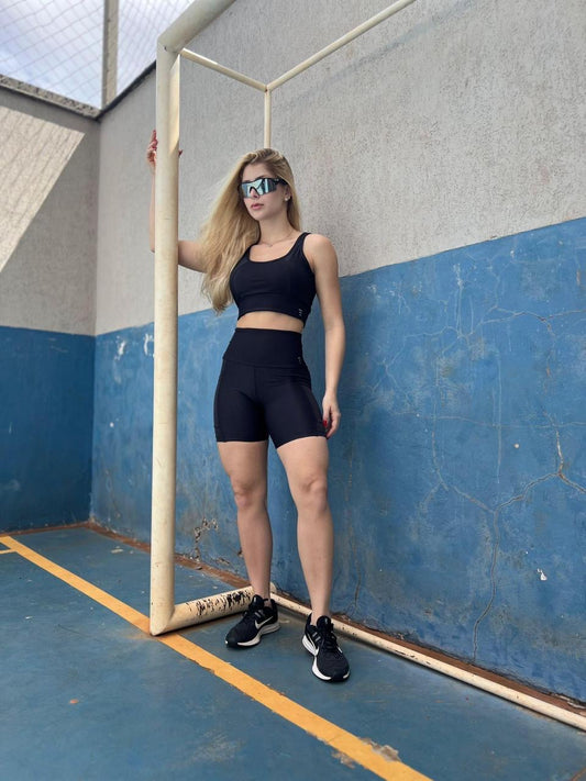 Set Short Black (Tecido Caneladinho)